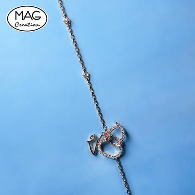 China Romantic Custom Wholesale Price 18K Rose Gold Diamond HULU Bracelet With Unique Label And Diamond On Chain for sale