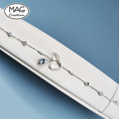 China Wholesale Price Romantic Custom 18K Gold HULU Natural Diamond Bracelet With Dangling Pear Cut Aquamarine for sale