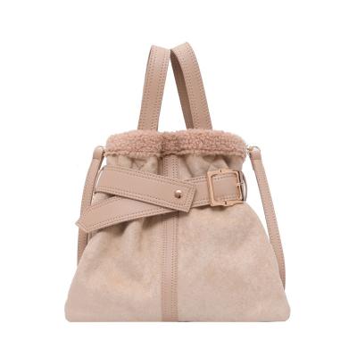 China 2021 Winter Stripe Canvas Handbags Lambswool Bag Women Suede Leather Hot Selling Handbag Felt Shoulder Bag for sale