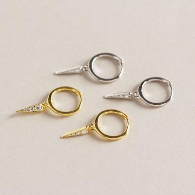 China Europe 925 Pure Minimalist Chic Fashion Eco-Friendly Sterling Silver Zircon Geometric Triangle Circle Stud Earrings For Women Girls Jewelry for sale