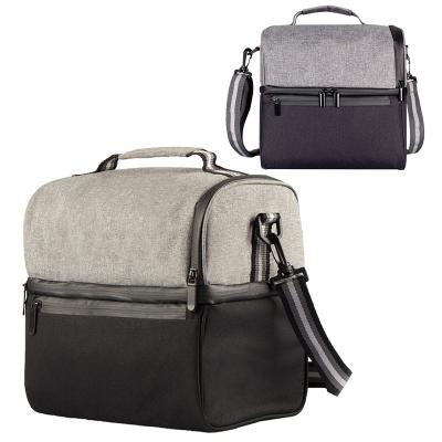 China 2021 Compartments Double Layer Thermal Bag Multi Logo Picnic Lunch Hot Food Custom Delivery Insulated Cooler Bag for sale