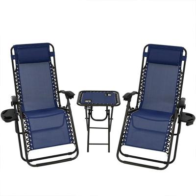 China (Height)Adjustable Weightless Folding Lounge Chair Set With Cup Holder And Small Table for sale