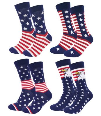 China Men's Sporty Novelty Eagle Stars Stripes Crew Sock Patriotic White and Red Blue American Flag Vacation Bald Socks for sale