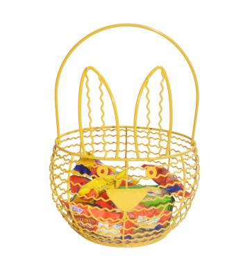 China Best Selling Sustainable Easter Bunny Shape Metal Wire Candy Storage Basket With Handle for sale