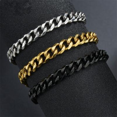 China Simple 18k gold titanium steel men's bracelet the vintage European and American geometric Cuban chain bracelet fashion stainless steel retro for sale