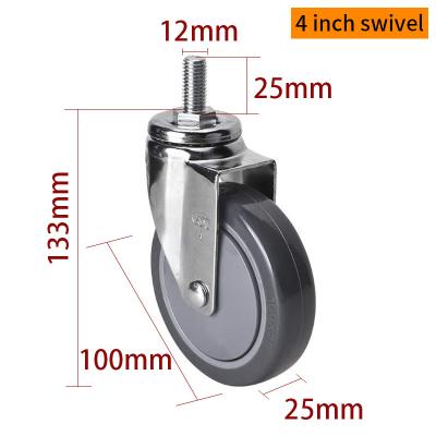 China 80kg Threaded TPU 4 Inch Swivel Casters 100mm Braked Castors for sale