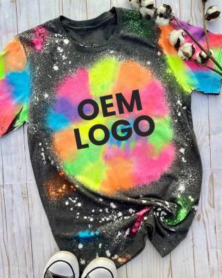 China Bleach Custom Casual Loose Short Shirts Plus Size Logo Anti-Wrinkle Logo OEM Multicolor Printed T-Shirt for sale