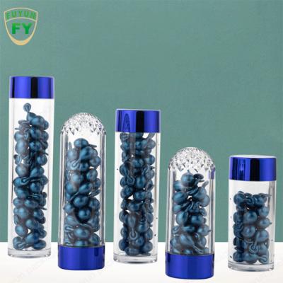 China garrafa plástica do ANIMAL DE ESTIMAÇÃO de 50ml 55ml 75ml com o recipiente roxo brilhante da cápsula do tampão à venda