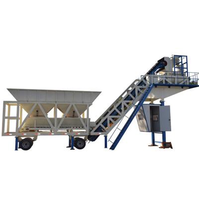 China Construction works HZS25 Stationary Skip Hopper 37 Kw Power Mixer Mini Concrete Mixing Plant for sale