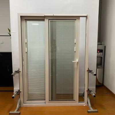 China Side Opening Soundproof Patio Doors Exterior Aluminum Sliding Doors With Inner Shutter Handle Lock Control for sale