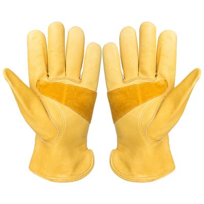 China Single Yellow Adjustable Wrist Flex Grip Leather Work Gloves Cowhide Garden Tough Glove For Men And Women for sale
