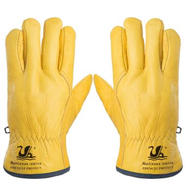 China Anti-Slip Golden Yellow Deer Hide Leather Garden Glove for sale