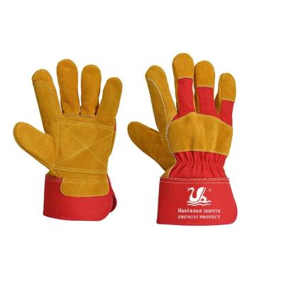 China Genuine Leather Work Gloves Heavy Duty Leather Work Gloves Canvas Fire Proof Canvas Cowhide Palm Safety Construction Glove for sale