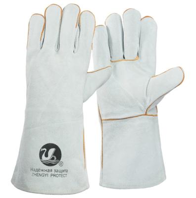 China Anti-Slip Cow Split Heat Resistant Long Sleeve Leather Welding Gloves Puncture Proof Garden Safety Working Gloves for sale