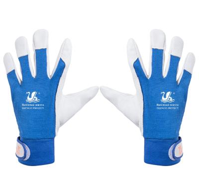 China Anti-skid High Quality Goat Leather Garden Gloves With Elastic Fabric Back And Slap Safety Work Gardening Glove for sale