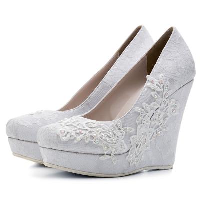 China Breathable Ladies sexy and comfortable to increase everything with lace round head shallow mouth wedge platform shoes for sale
