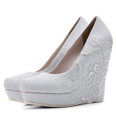 China Breathable Lace lace drill ivory foot cover ladies sexy increase comfortable wedding casual high heels for sale