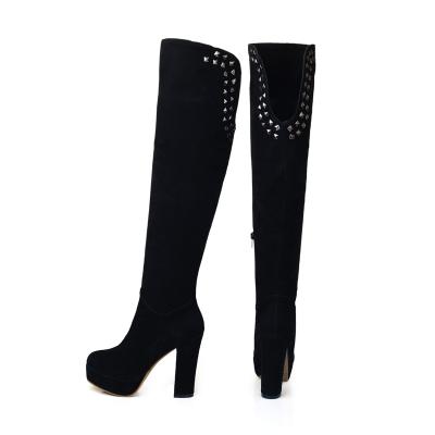 China Deodorization Classic style suede women's high heel thick heel over knee boots with nail decoration fashion casual for sale
