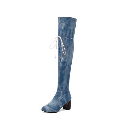 China Deodorization Winter women's new over the knee fashion all matching boots simple fashion small square chunky heels for sale