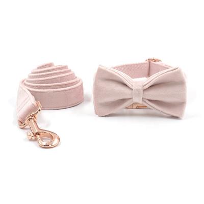 China Best Quick Release Home Fashion Velvet Fabric Elegance Metal Buckle Dog Collar Dog Collar Leash Pink Soft Set for sale