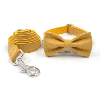 China Custom Supply New Arrive Hot Color Matching Gorgeous Gold Hardware Dog Leash And Collar Set With Bowknot for sale