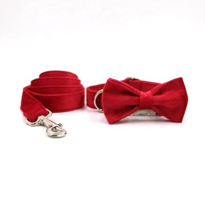 China Pet Supplies Factory Custom Soft Red Color Personalized High End Quality Velvet Dog Collar and Leash Set for sale