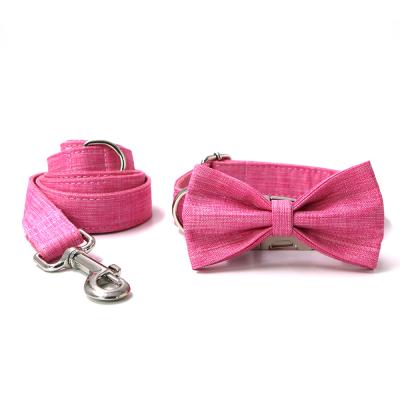 China Customized Pure Soft Soft Polyester Cotton Pattern Polyester Adjustable Dog Collar and Leash Set Gold Metal for sale
