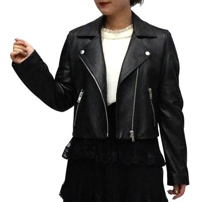China Breathable high quality cheap good designer natural women's black genuine leather jacket for sale