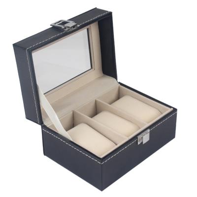 China Watch Packaging Watch Storage Display Factory Spot New Product Black 3 Slot Watch Case Box Packaging PU Leather Watch Gift Box for sale