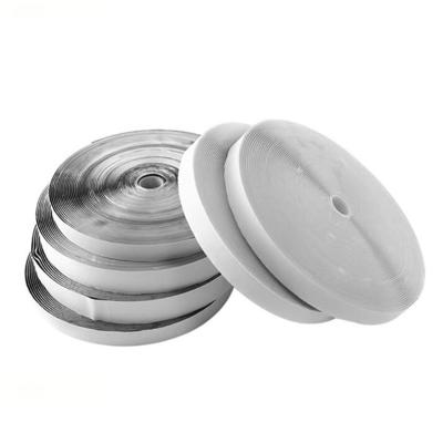China RTS black and white 25mm 70% nylon 30% self adhesive hook and loop suppliers with rubber adhesive glue for clothes for sale