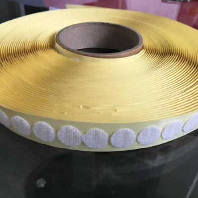 China 22MM diameter 100% polyester hook and loop self adhesive dots coins with yellow paper liner for sale
