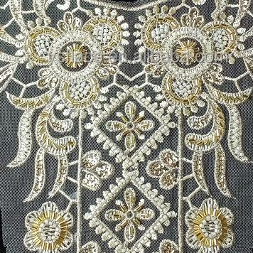 China Yuanshengfa viable new collar gold lace beaded embroidered lace beaded wedding fabric RJ470A for sale