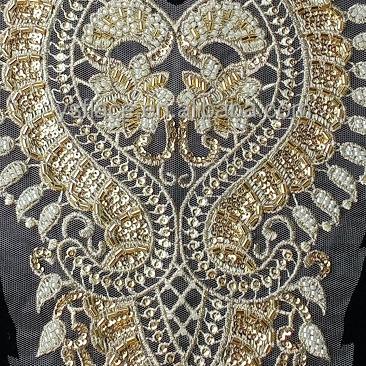 China Yuanshengfa viable new collar gold lace beaded embroidered lace collar lace beaded wedding fabric RJ471A for sale