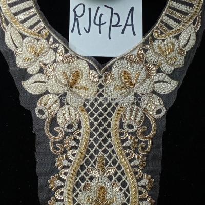 China Yuanshengfa viable new collar gold lace beaded embroidered lace collar lace beaded net fabric RJ472A for sale