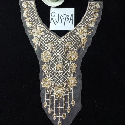 China Yuanshengfa Viable New Collar Gold Lace Beaded Embroidered Collar Lace Beaded Wedding Cloth RJ473A for sale