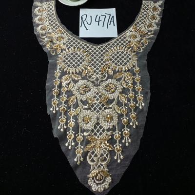 China Sustainable Yuanshengfa Collar Lace Beaded Embroidered Collar Lace Wedding Embroidery Fabric RJ477A for sale