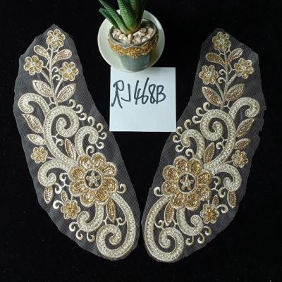 China Viable Beaded Applique Beaded Sequins Lace Up Beading Embroidery Wedding Fabric Applique for sale