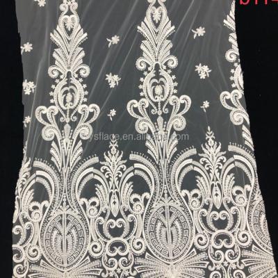 China High Quality Viable White Dress Yuanshengfa Tulle Sequin Embroidery Net Lace Fabric Wedding Large for sale