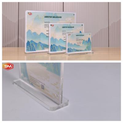 China Magnetic 10x20cm T Shape Acrylic Sign Holder In Table Paper Display Rack for sale