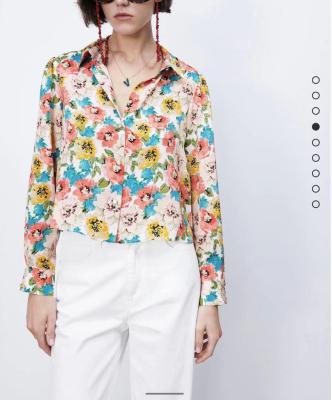 China Summer New Women's Fashion Spring And Flower Print Chiffon Floral Anti-pilling Shirt for sale