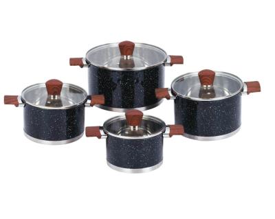 China Sustainable Wholesale 8Pcs Black Professional Stainless Steel Wide Edge Cookware Set Stainless Steel Cookware Cookware Sets for sale