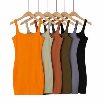 China 2021 summer new arrival Anti-wrinkle mini women's dresses square neck solid color ladies sexy simple candy strapless for sale