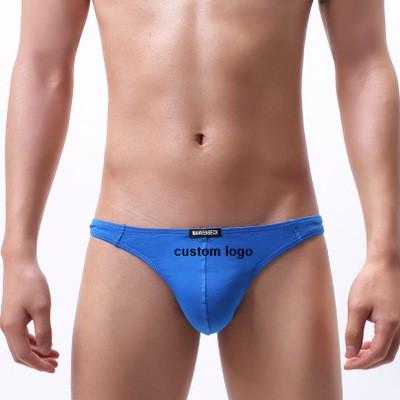 China Custom Made Sexy Low Rise Men's LOGO Thong Underwear Antibacterial for sale