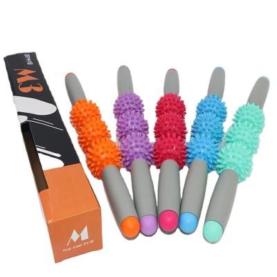 China Body Muscle Roller Massager Pressure Point Stick 3 Spike Ball Nodes for Men and Women for sale