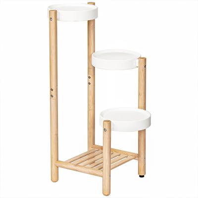 China Easily Assembled Bamboo flower potted holder rack plant stand wood bamboo flower pot shelf display rack flower stands for sale