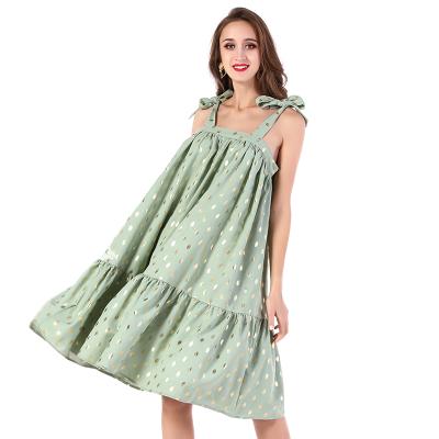 China Beautiful Anti-Static Short Bandage Tied Gold Sequined Dress Plus Size A-line Dress Women Casual Outfits for sale