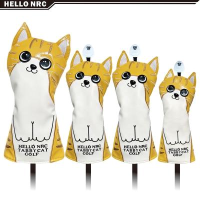 China Protect Golf Clubs Golf Cute Cat Hybrid Leather Animal Leather Club Headcovers Driver Fairway Wood Pu Golf Headcover for sale