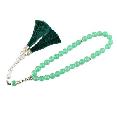 China Religious green stonee 8 mm beads, muslim tesbih 33 beads jewelry islamic tassel tasbih tasbeeh for sale