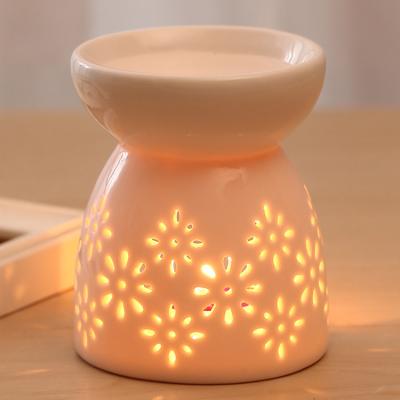 China Candle Warmer Oil Burner Hollow Out White Ceramic Censer Oil Burner Fragrance Oil Burners for Tealight Candles for sale