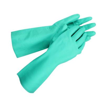 China 15 Mil Green Nitrile Glove Chemical resistant flocked lining for sale